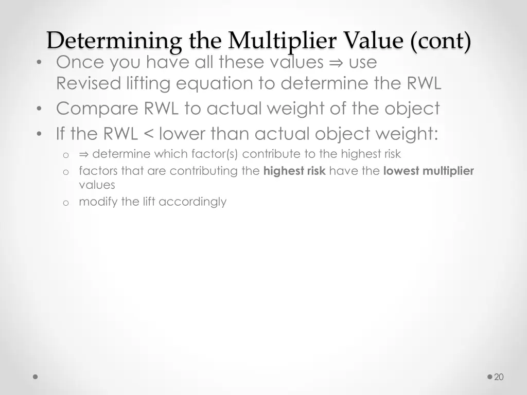 determining the multiplier value cont once