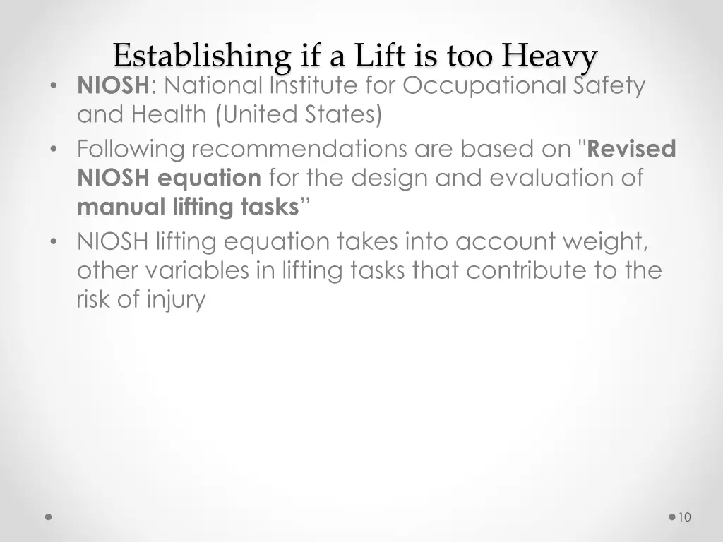 establishing if a lift is too heavy niosh