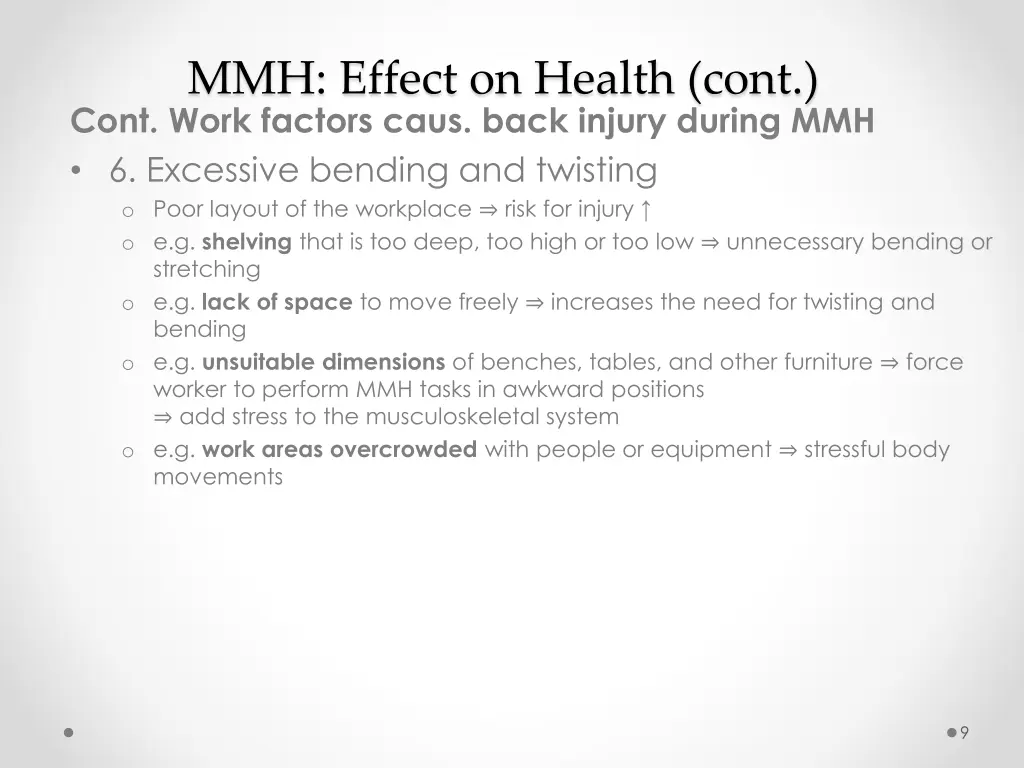mmh effect on health cont cont work factors caus 1