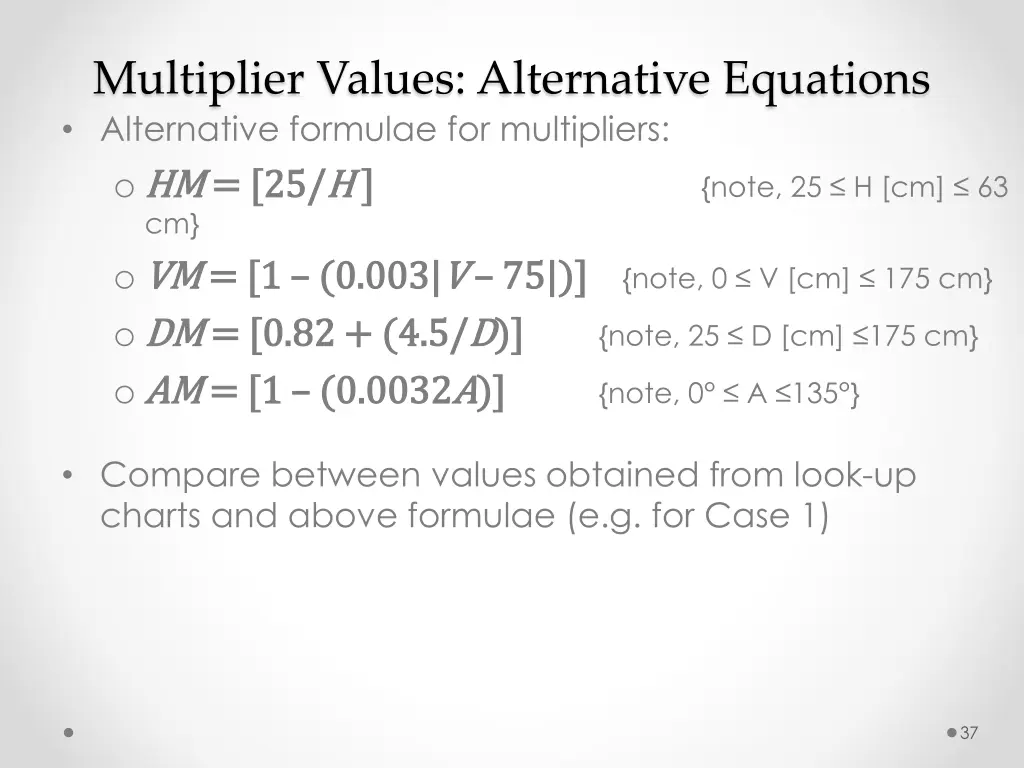 multiplier values alternative equations