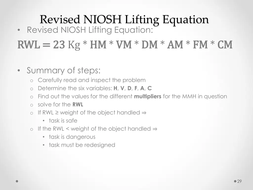 revised niosh lifting equation revised niosh