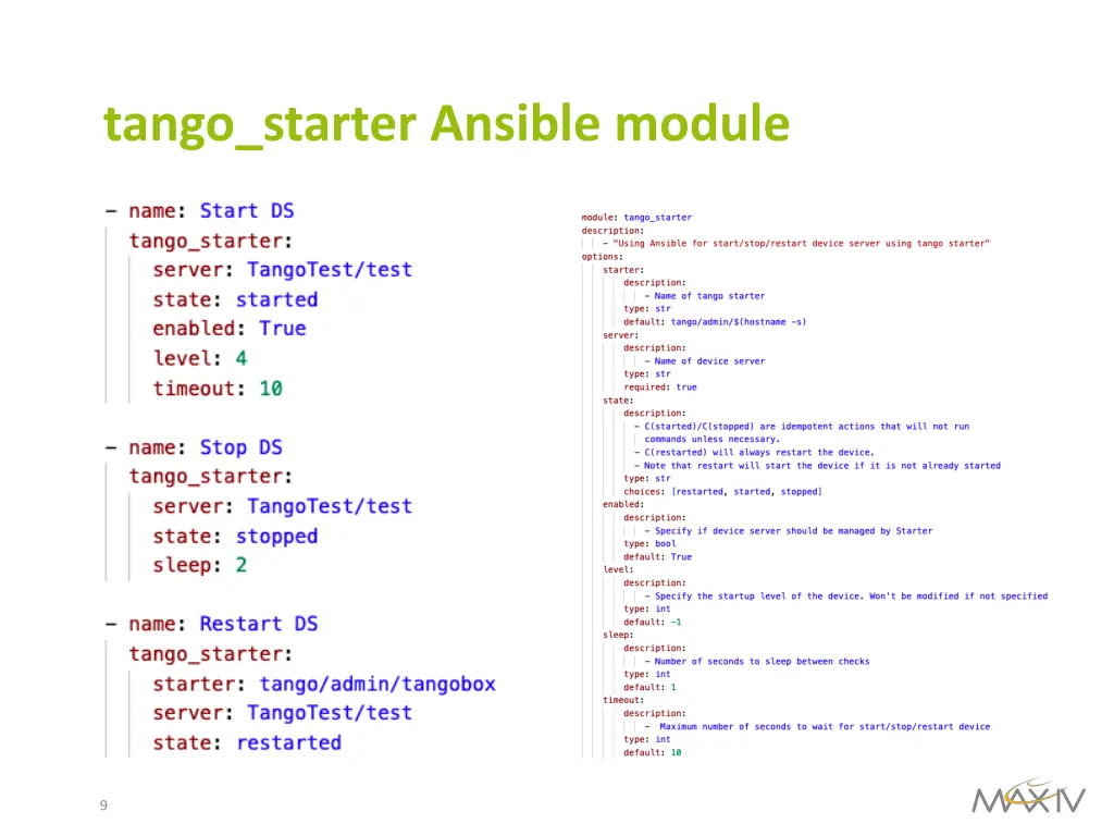 tango starter ansible module