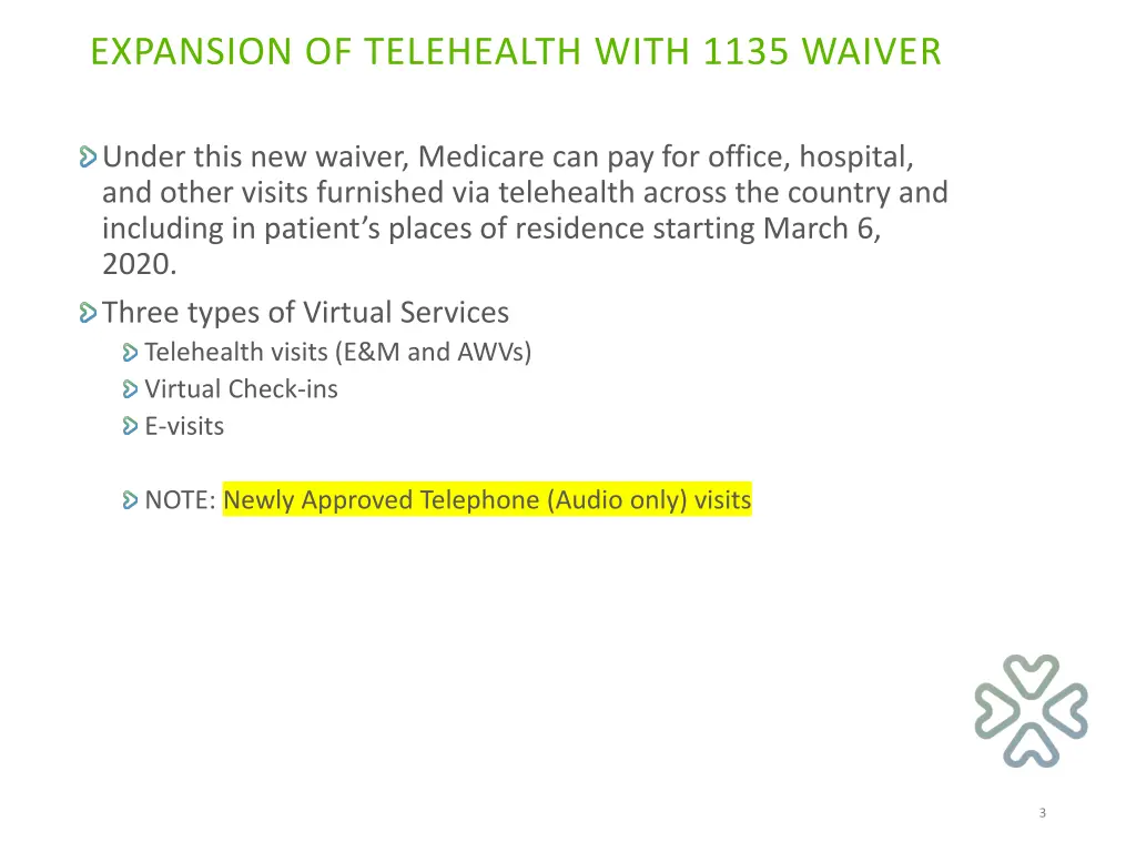 expansion of telehealth with 1135 waiver