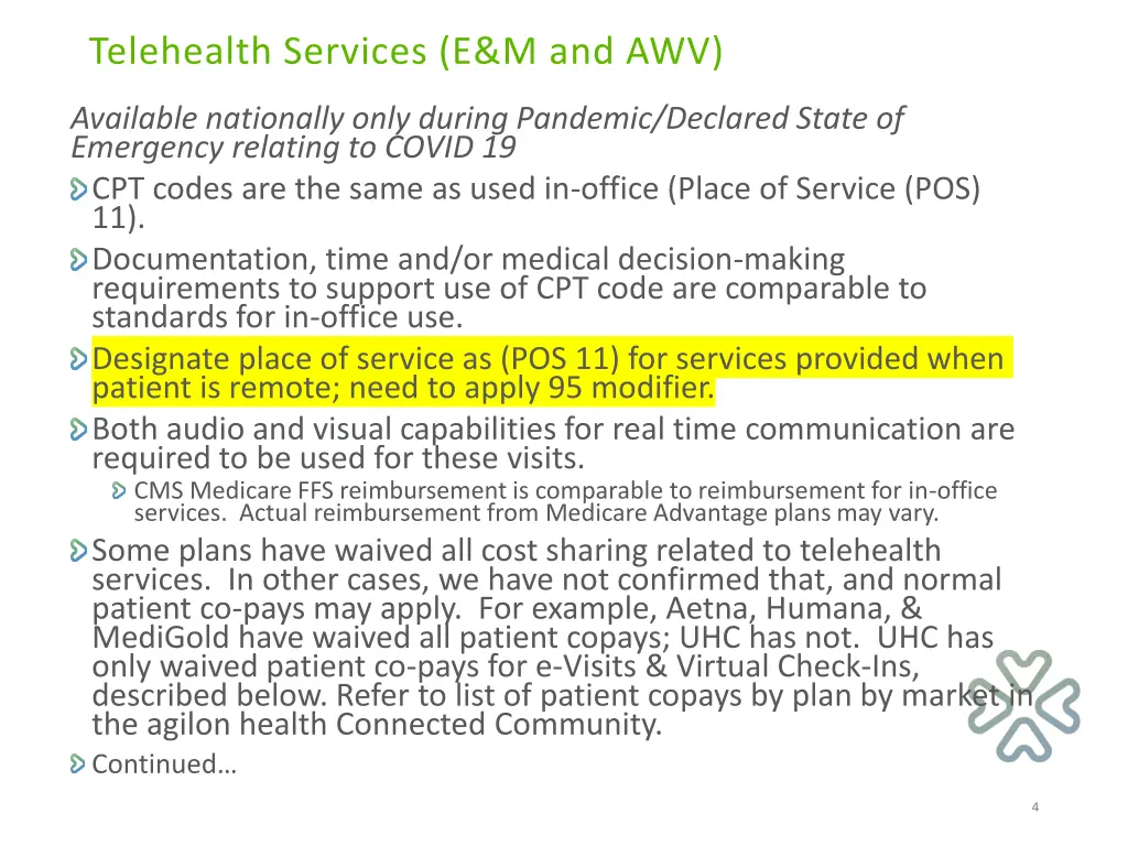 telehealth services e m and awv