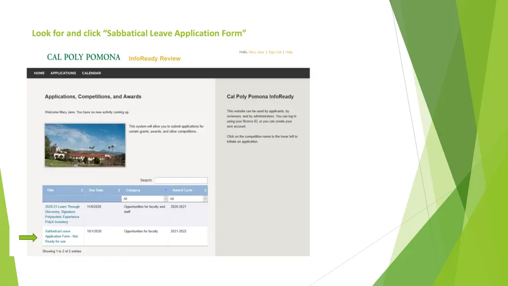 l ook for and click sabbatical leave application