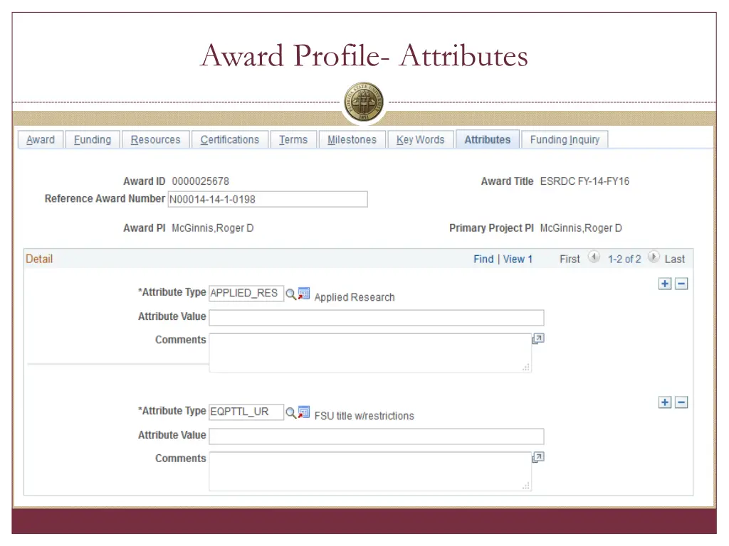 award profile attributes