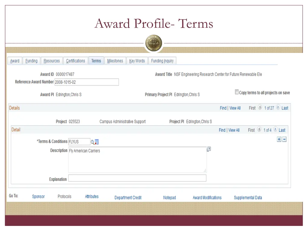 award profile terms