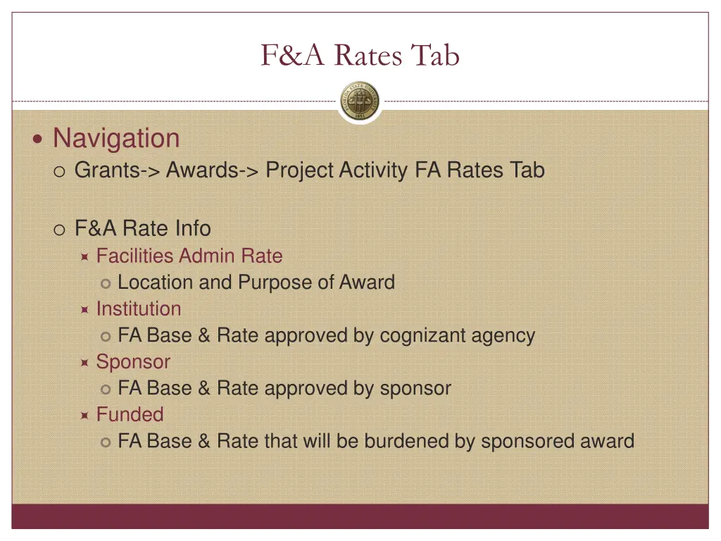 f a rates tab