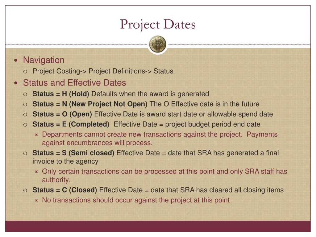 project dates 1