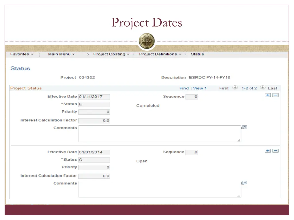 project dates