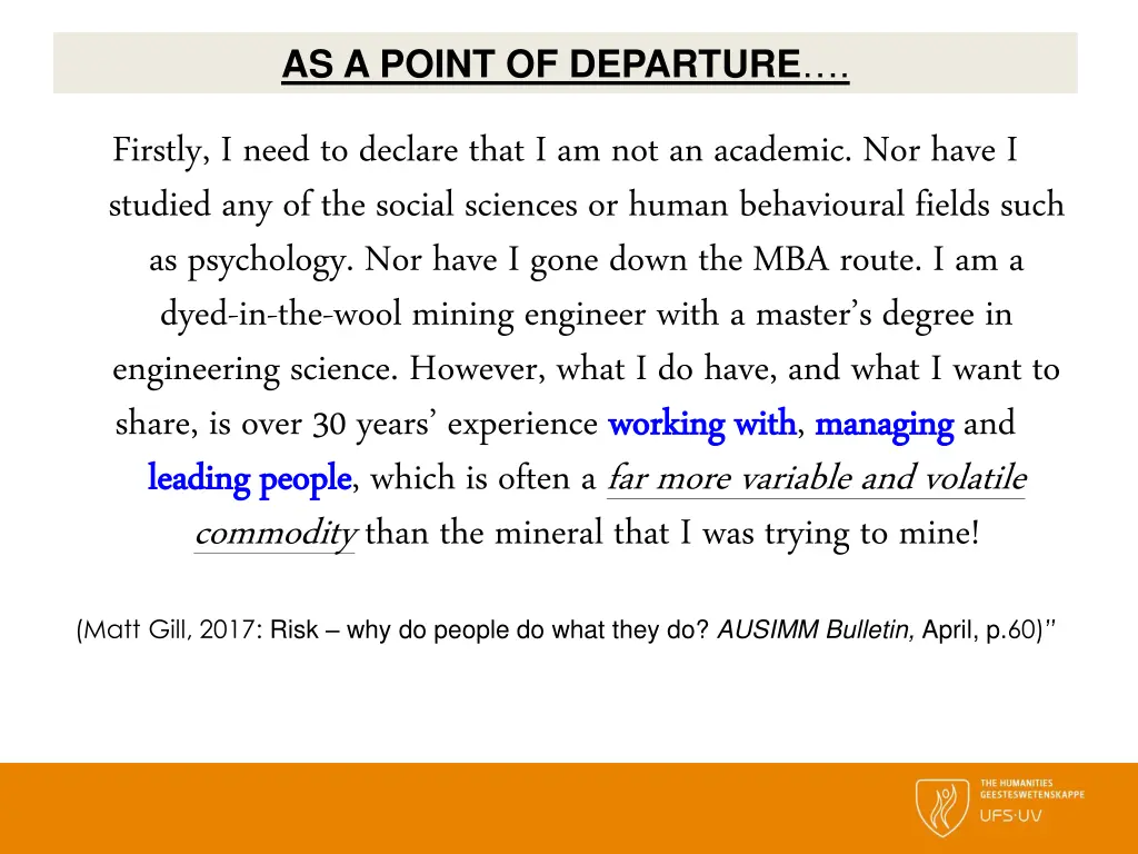 as a point of departure