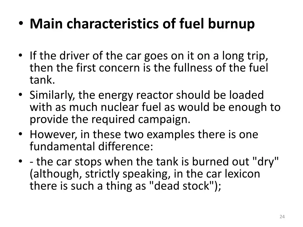 main characteristics of fuel burnup