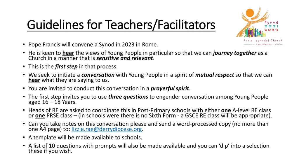 guidelines for teachers facilitators guidelines