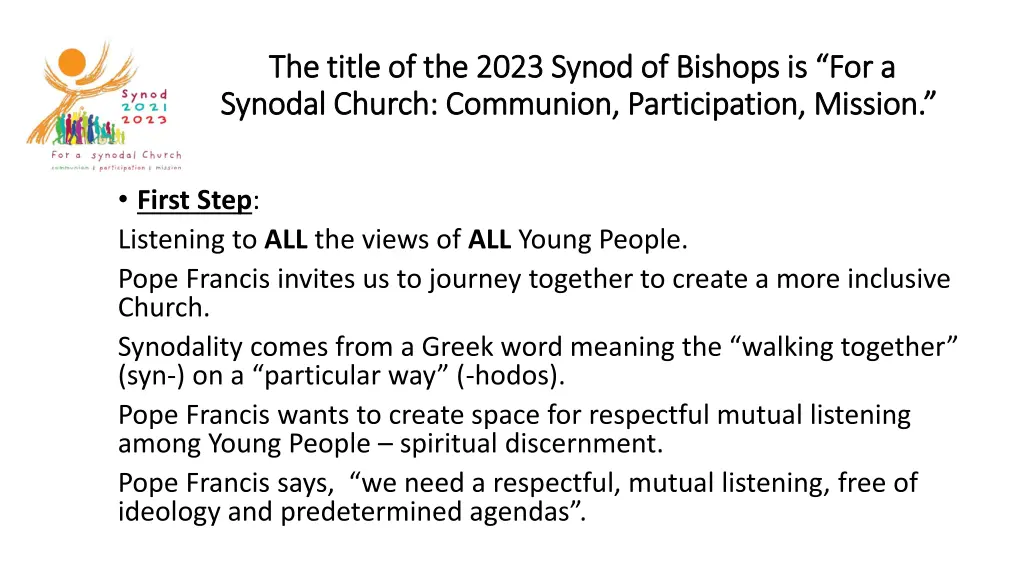 the title of the 2023 synod of bishops