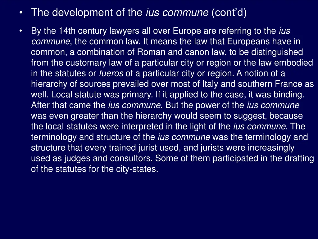 the development of the ius commune cont d