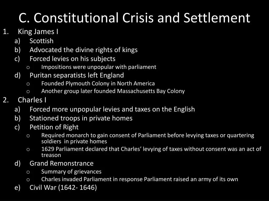 c constitutional crisis and settlement king james