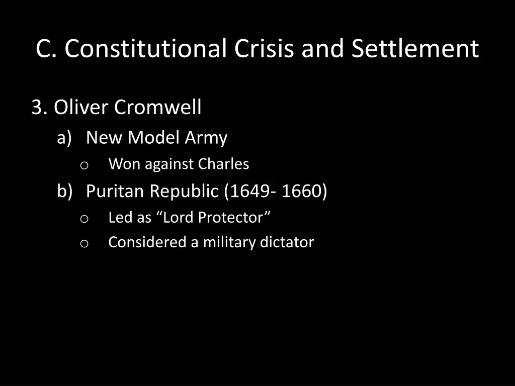 c constitutional crisis and settlement