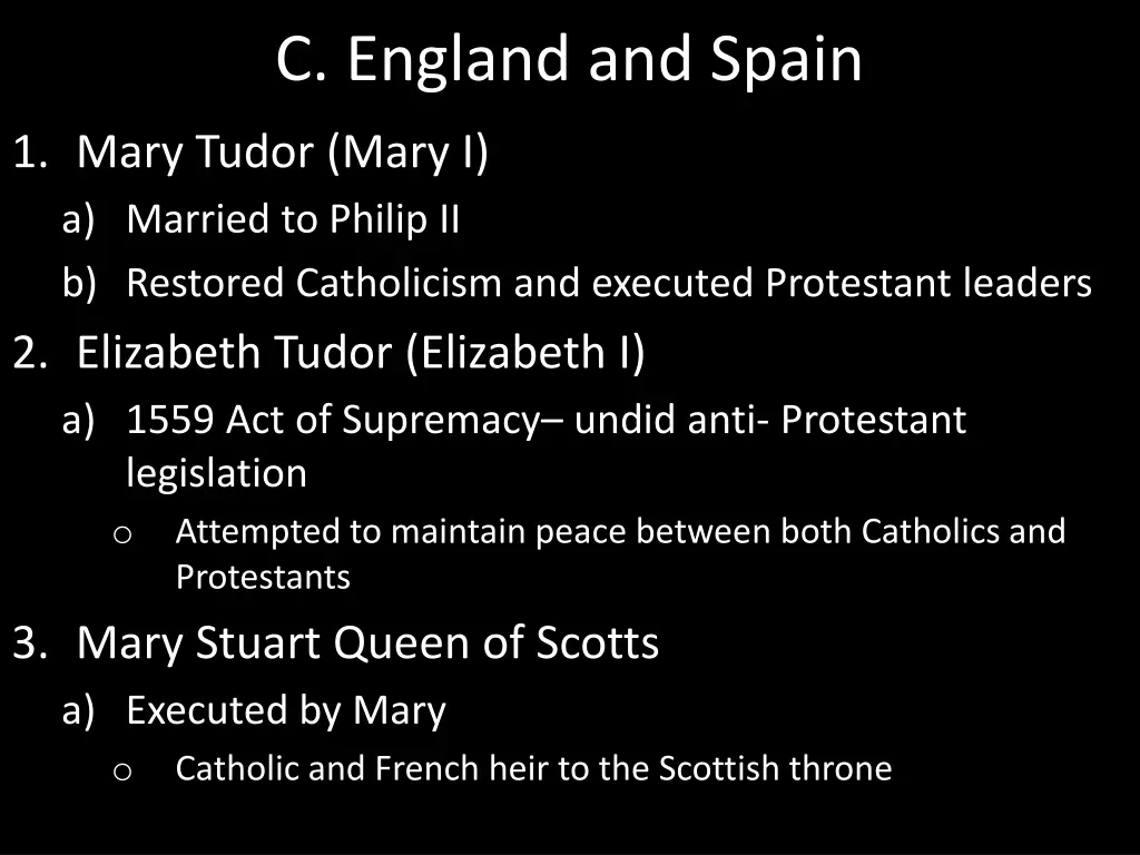 c england and spain