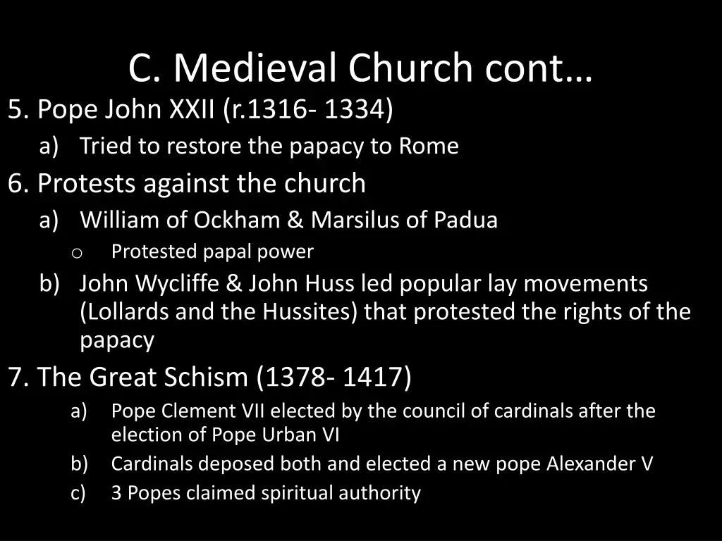 c medieval church cont 5 pope john xxii r 1316
