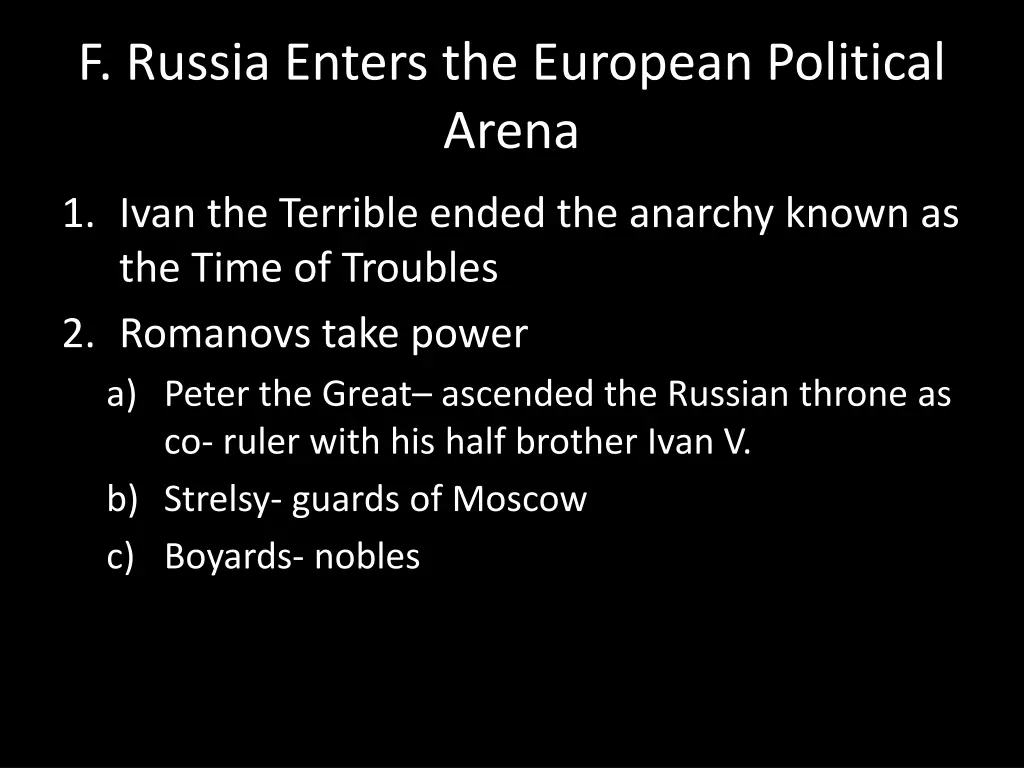 f russia enters the european political arena