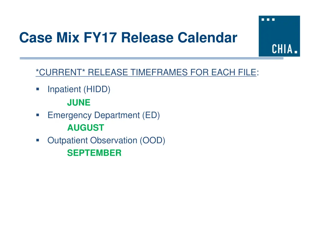 case mix fy17 release calendar