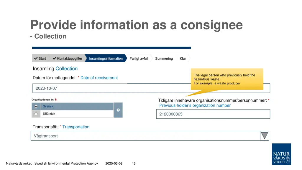 provide information as a consignee collection