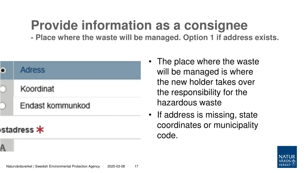 provide information as a consignee place where 3
