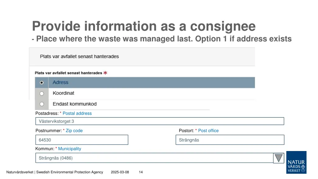 provide information as a consignee place where