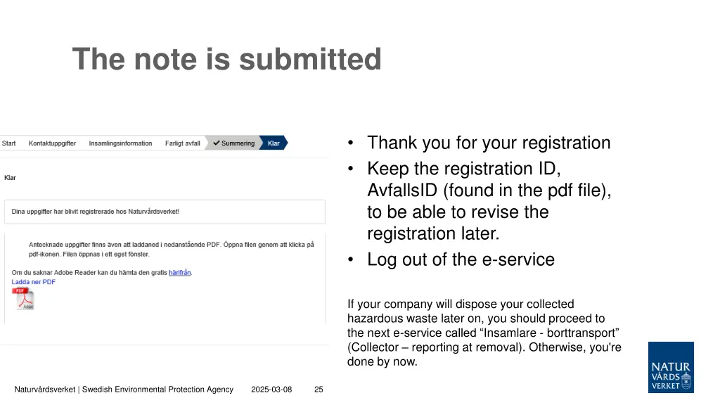 the note is submitted