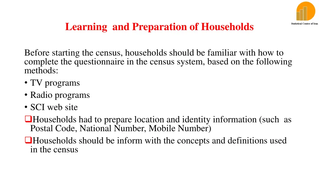 learning and preparation of households