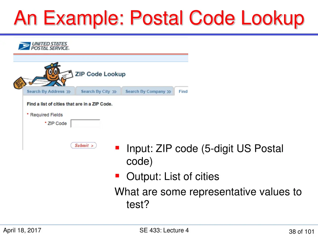 an example postal code lookup