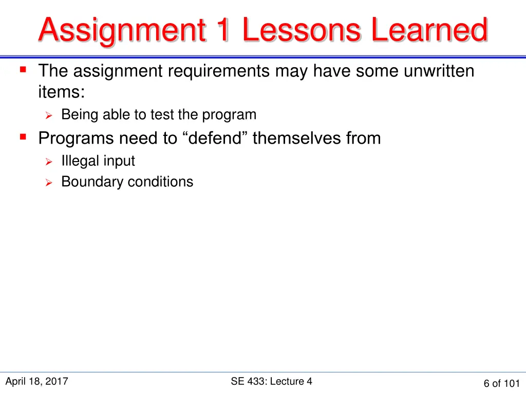 assignment 1 lessons learned