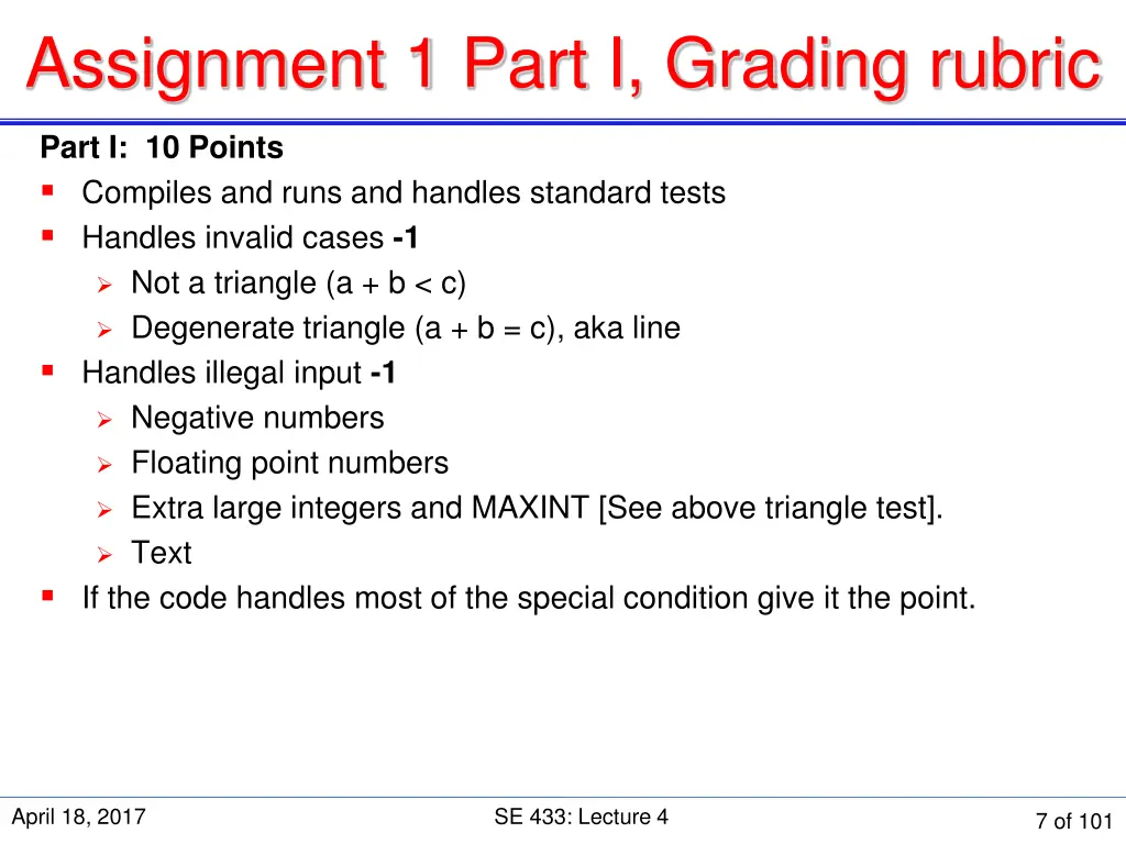 assignment 1 part i grading rubric