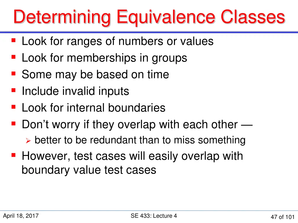 determining equivalence classes look for ranges
