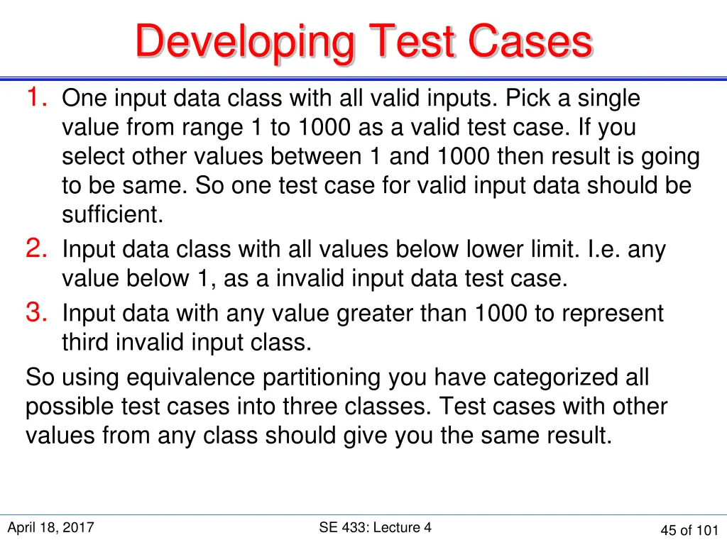 developing test cases 1