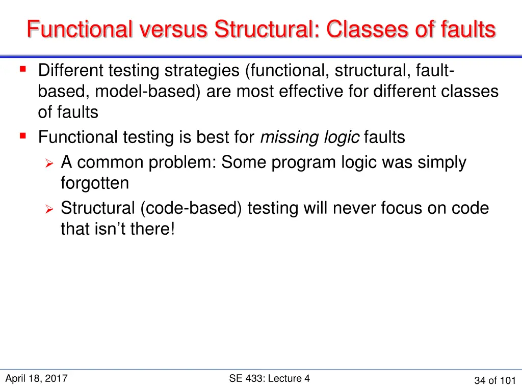 functional versus structural classes of faults
