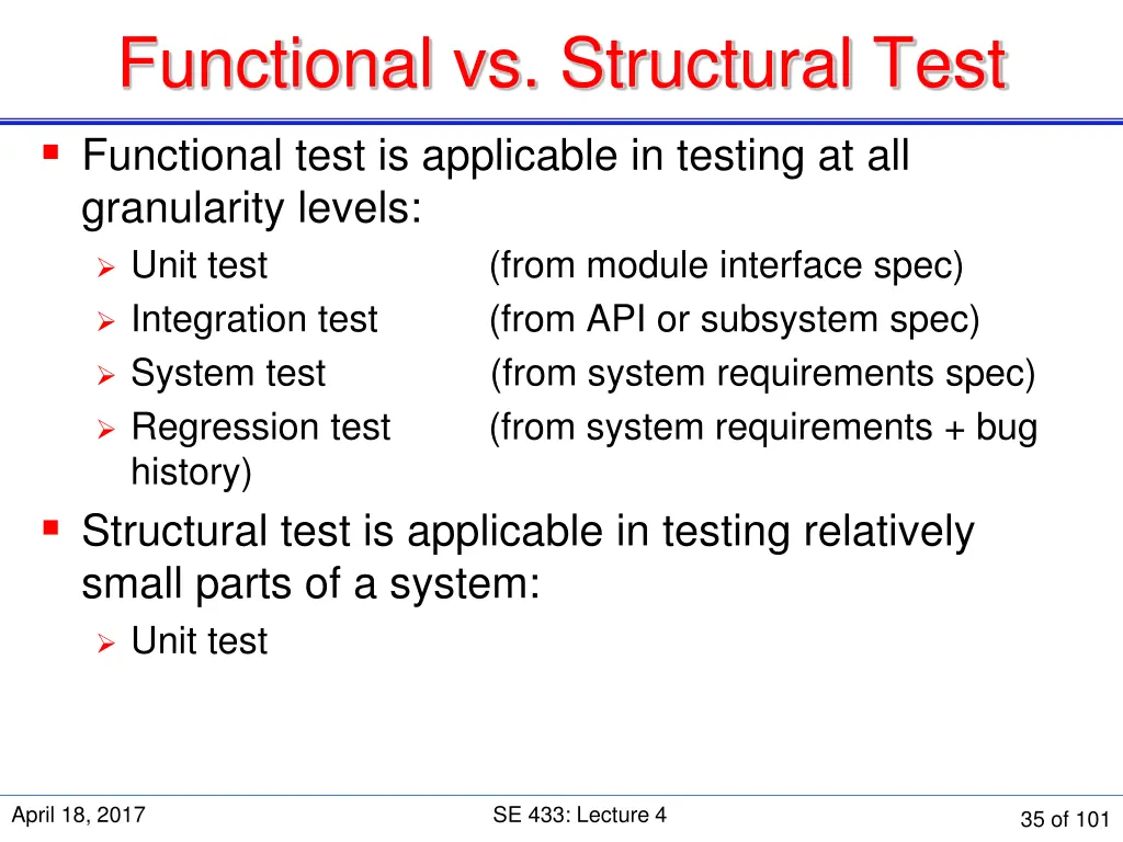 functional vs structural test functional test