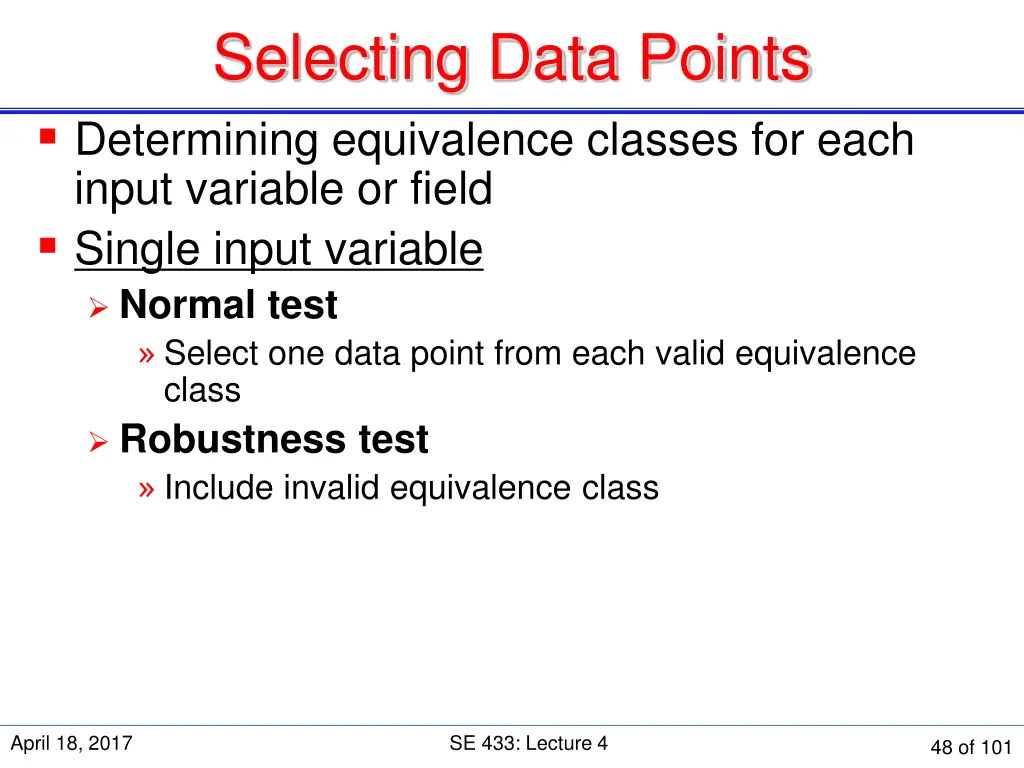 selecting data points determining equivalence