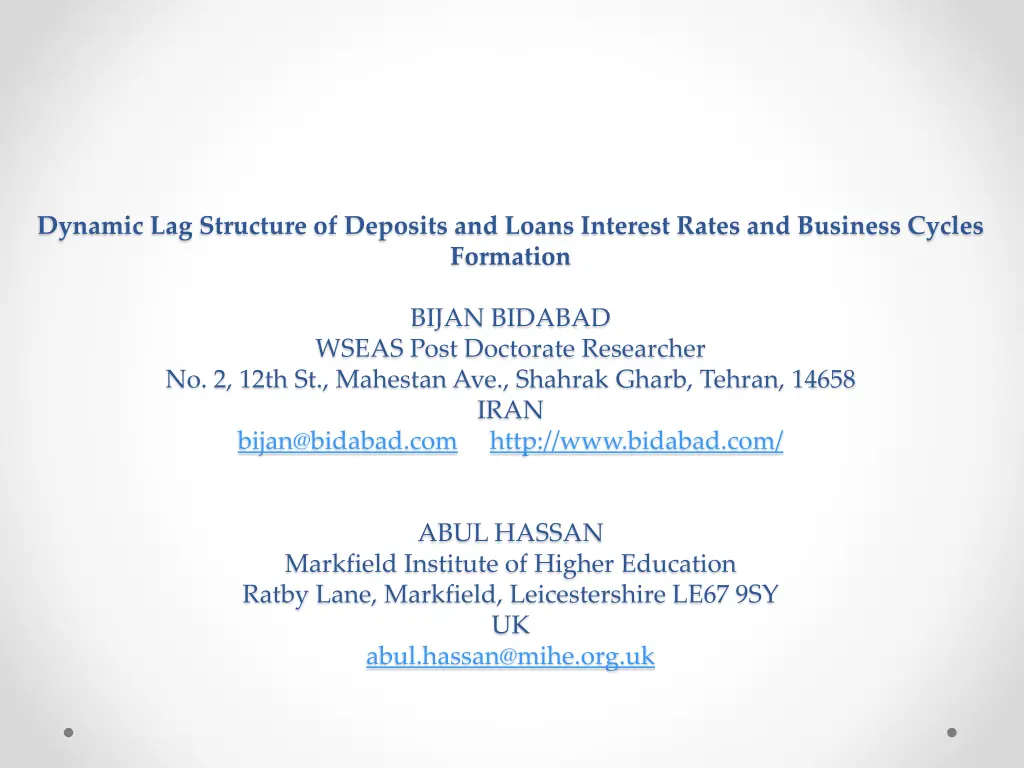 dynamic lag structure of deposits and loans 1