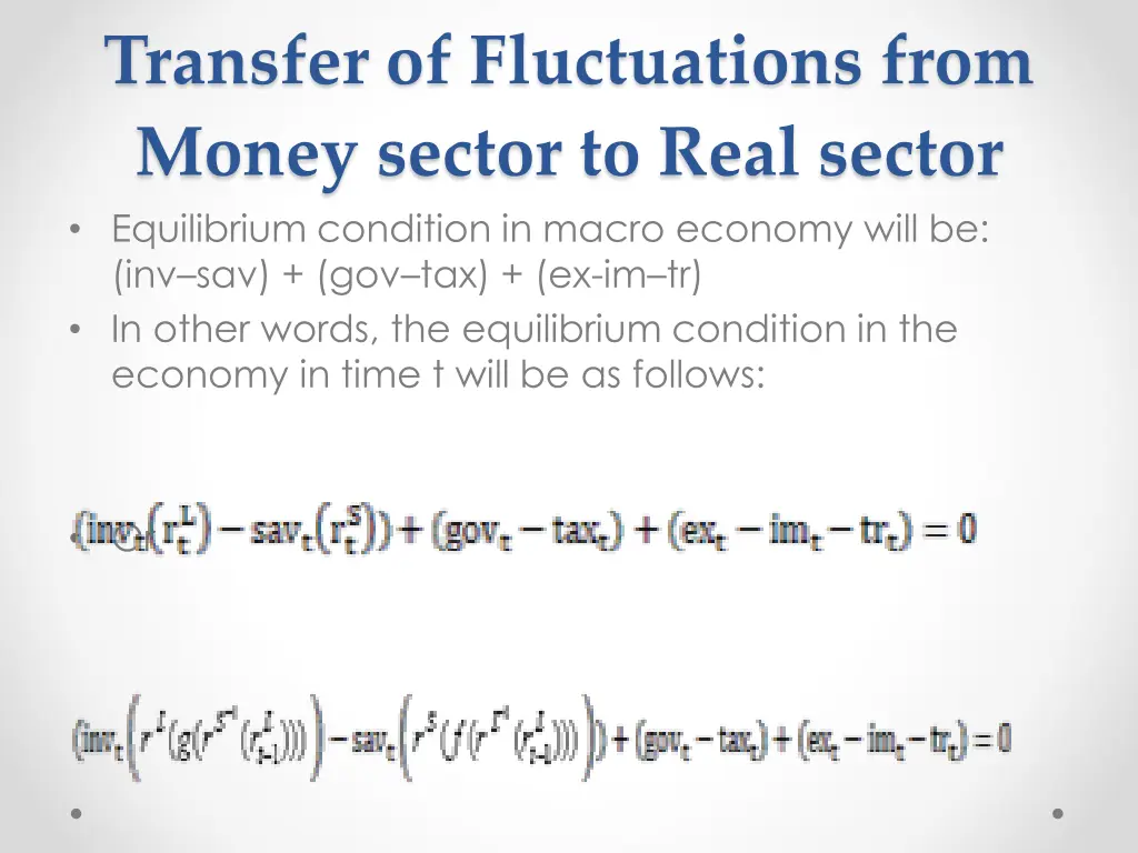transfer of fluctuations from money sector