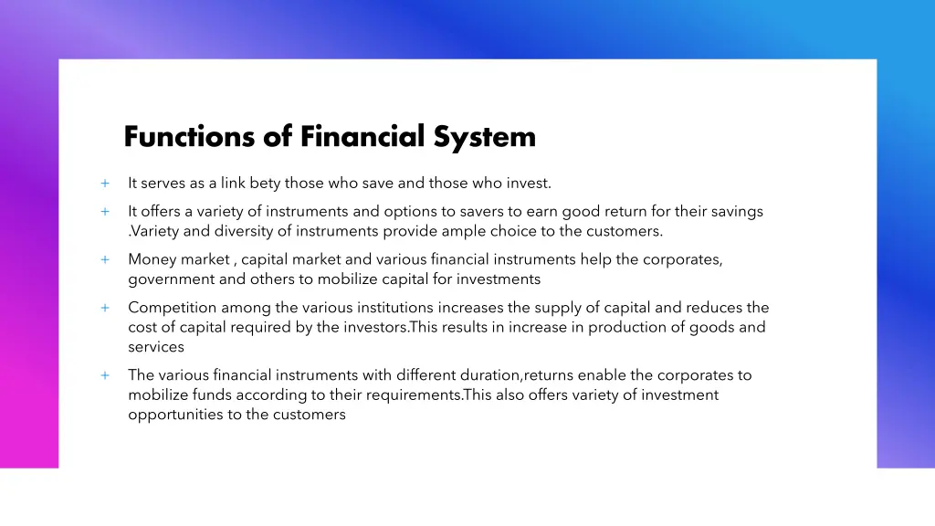 functions of financial system