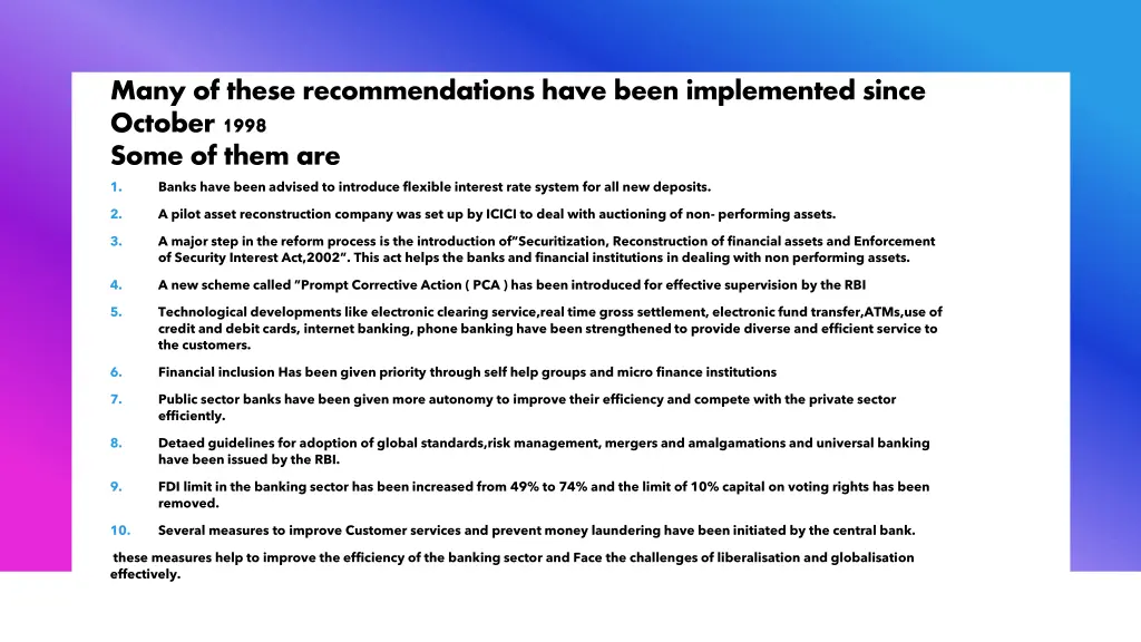many of these recommendations have been