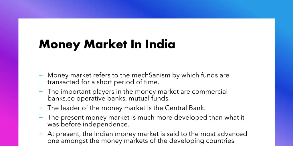money market in india