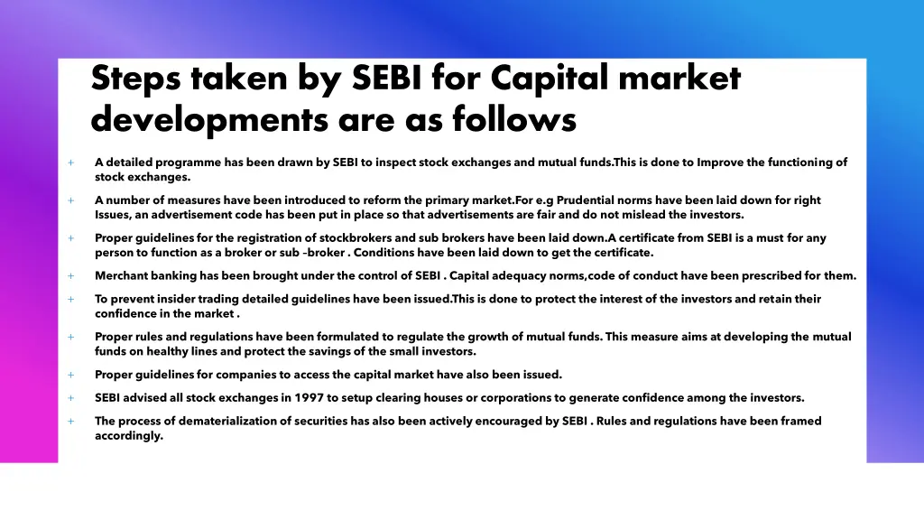 steps taken by sebi for capital market