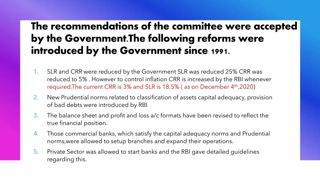 the recommendations of the committee were