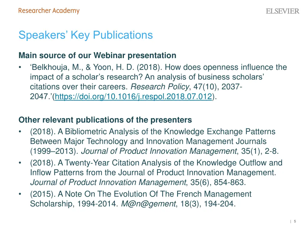 speakers key publications