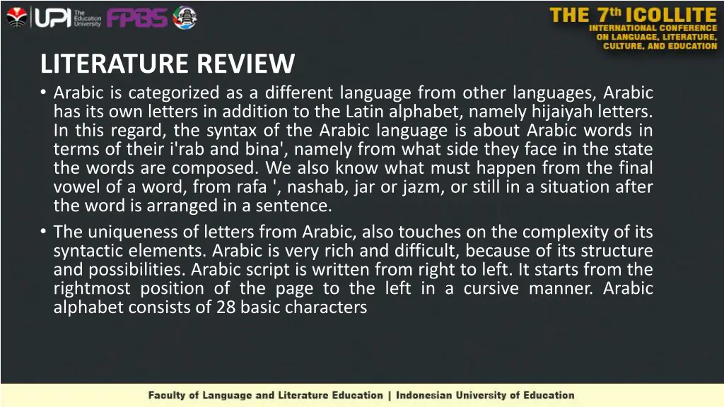 literature review arabic is categorized
