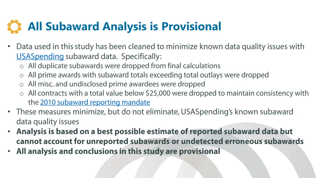 all subaward analysis is provisional