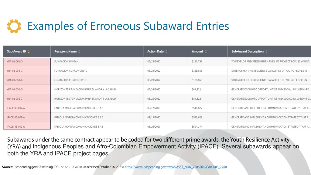 examples of erroneous subaward entries 2