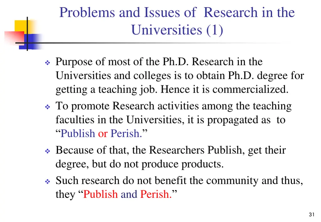 problems and issues of research